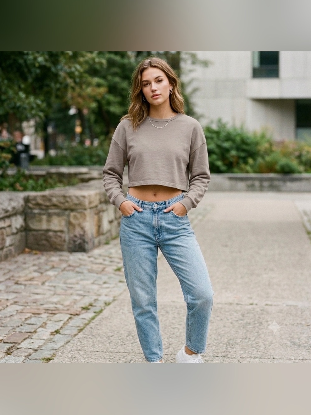 Forever 21 Crewneck Crop Top Sweatshirt Olive Green Small